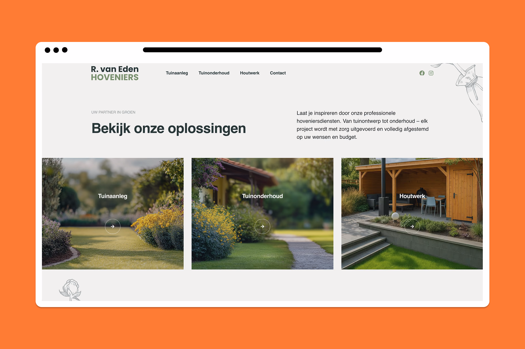 Mobiele pagina's van de hovenierswebsite